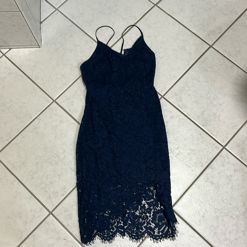 Blue Lace Open Back Dress